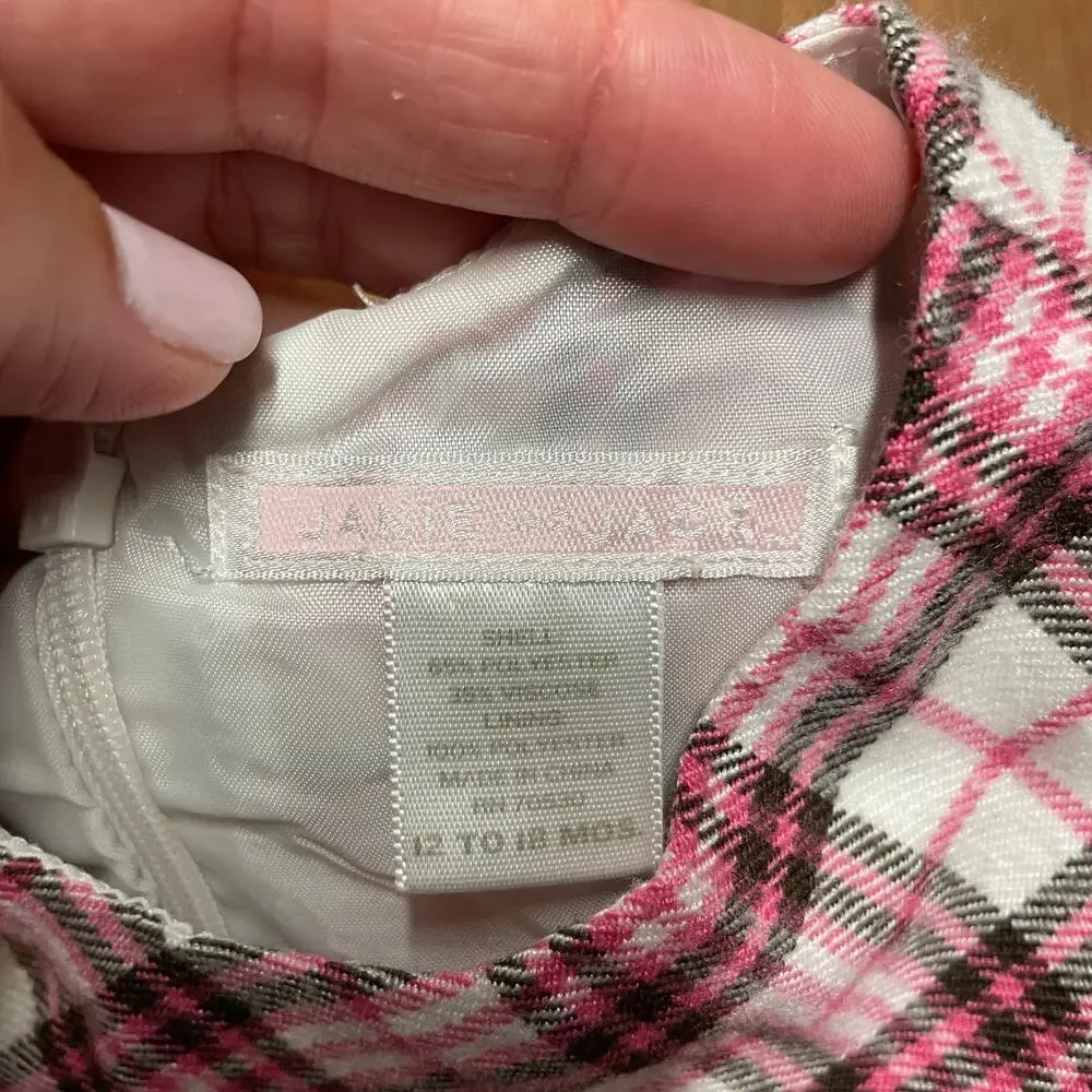 Janie & Jack Baby Girls Pink White Plaid Pleated Sleeveless Dress Size 12-18M